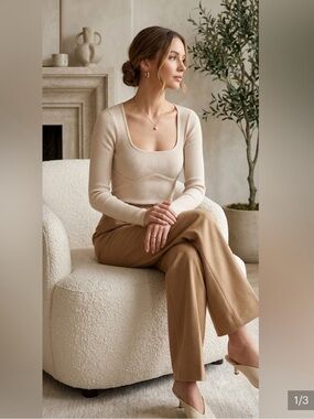 Pink rose Cream Long Sleeve Knit Top